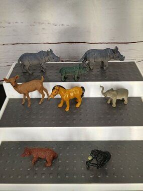 Animal Figurine Set - 8 Pcs Plastic Wildlife Toy Figures Including Rhino Horse E